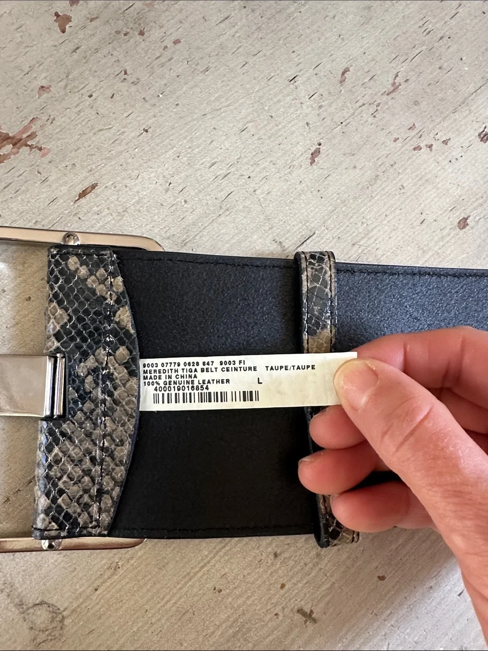 Vintage Club Monaco Women’s Large Leather Meredith Tiga Belt in Taupe Snakeskin